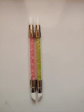 Pluma de pincel para arte de uñas, cabeza de silicona, grabado repujado, escultura hueca, herramientas de manicura acrílica, diamantes de imitación de cristal, 2 vías, 1 ud.