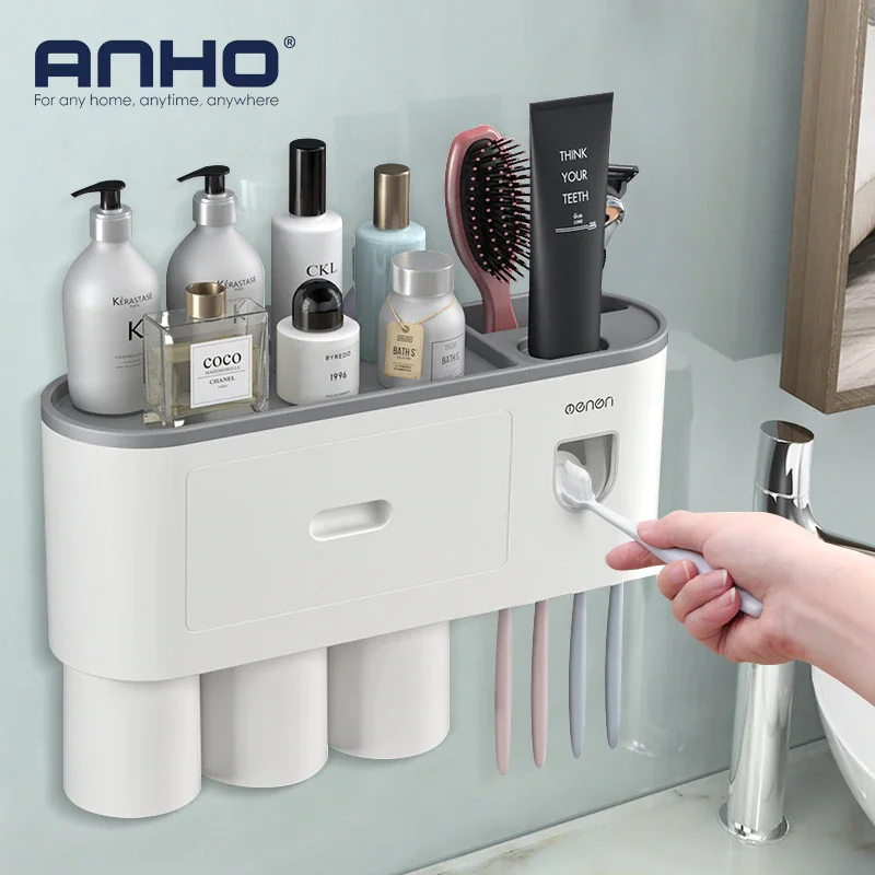 Suporte da escova de dentes parede automático dispensador creme dental adsorção magnética invertido copo rack armazenamento do banheiro accessorie