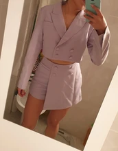 Suits Blazer Short-Pants Long-Sleeve Vintage 2pieces-Set High-Waist Women Button Irregular