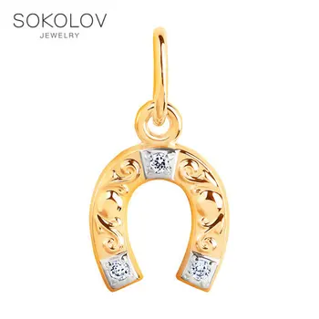 

Pendant Horseshoe SOKOLOV gold with cubic zirconia fashion jewelry 585 women's male, pendants for neck women