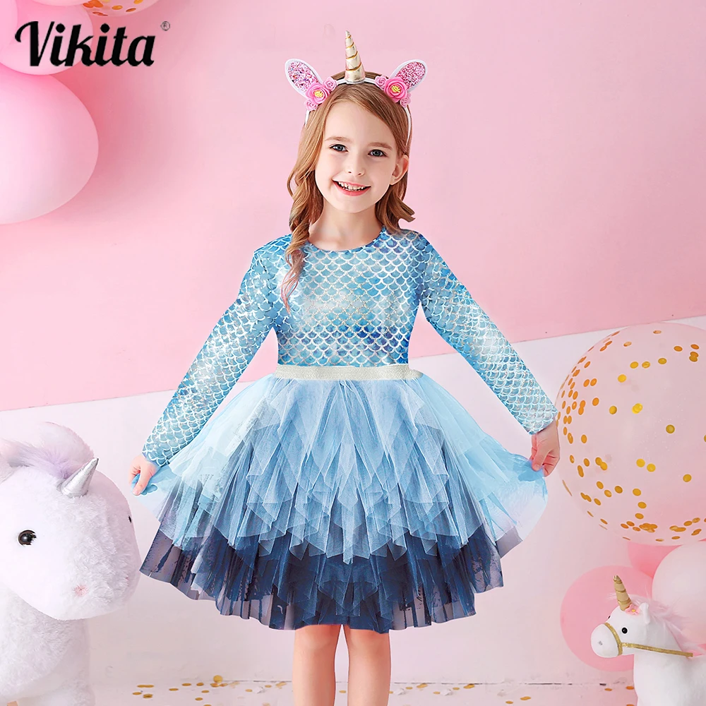 VIKITA/асимметричное Сетчатое платье с фатиновой юбкой для девочек Детское