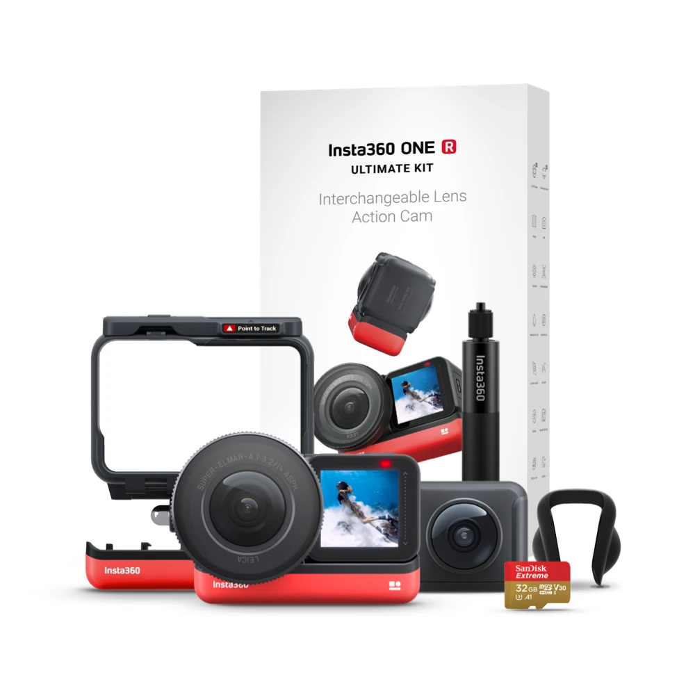 Insta360 ONE R 얼티밋 키트, 5.3K 1 인치 센서 액션 카메라, 5.7K 360 카메라, 렌즈 교체, 방수 안정화