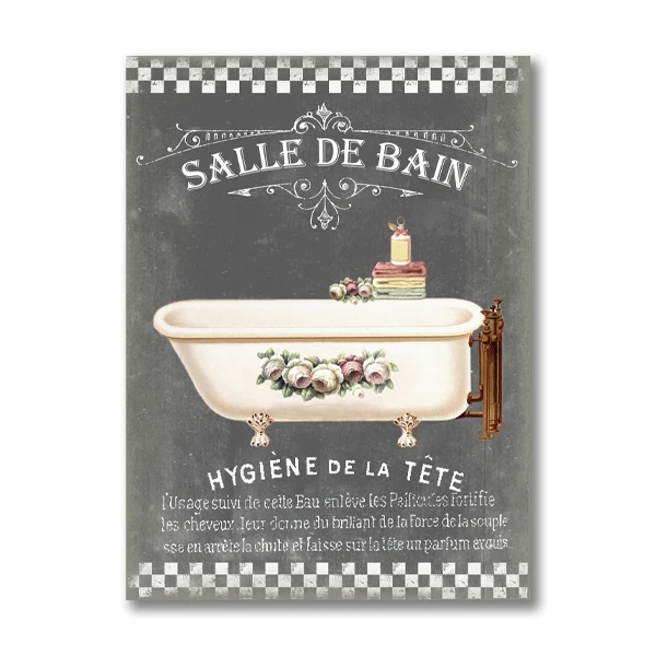 Dipinti di decorazione del bagno francese stampa poster Vintage Salle de  Bain Le Bain lavagna Shabby