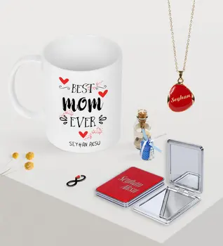

Personalized Best Mother Mug Mirror and Enamel Necklace Seti-3