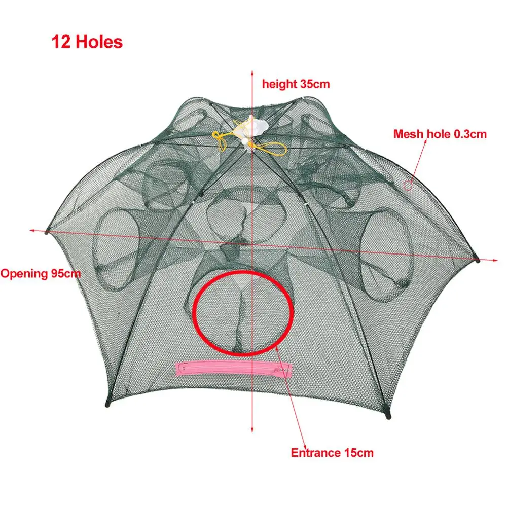 4/6/8/12/16 отверстий в сложенном виде рыболовная сеть складной Портативный Автоматическая рыболовная креветка ловушка рыбы краб приманки Литой сетки ловушка Pesca - Color: 8 sides 8 holes