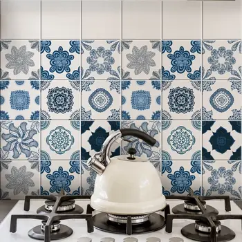 

Packaging 24 tile stickers size 15x15 cm - Made in Italy PVC for bathroom and kitchen stickers Design-cobalt blue