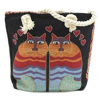 

Shopper bag with rope handle-enamored cats