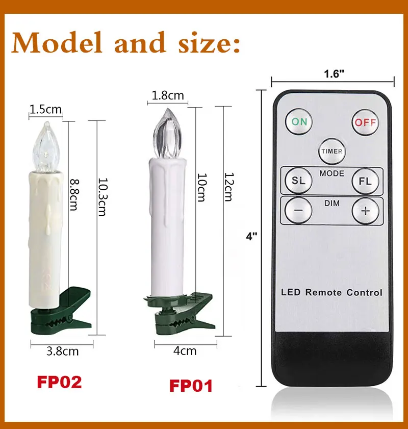 LED Flameless Candles with Timer Remote Size Chart