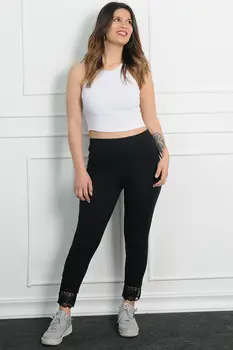 

Sans Textile Women 'S Black Lace Detail Lycra Fabric Leggings Pants 65 N15860
