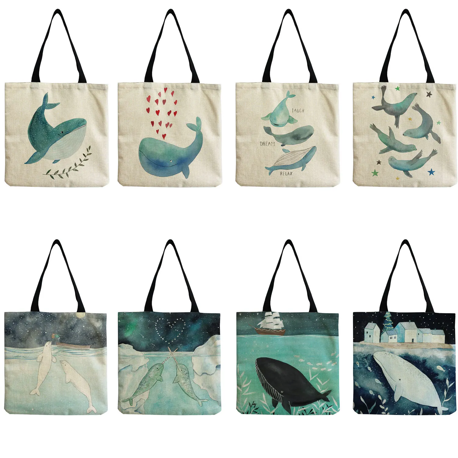 

Fresh Painting Cute Whale Sea Series Shopper Bag Women Handbags Large Capacity Totes Designer Portable Eco Shoulder Bag Female