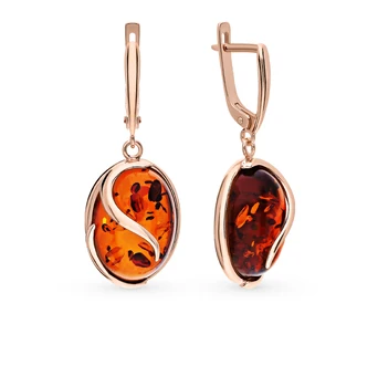

Silver earrings with amber sunlight sample 925