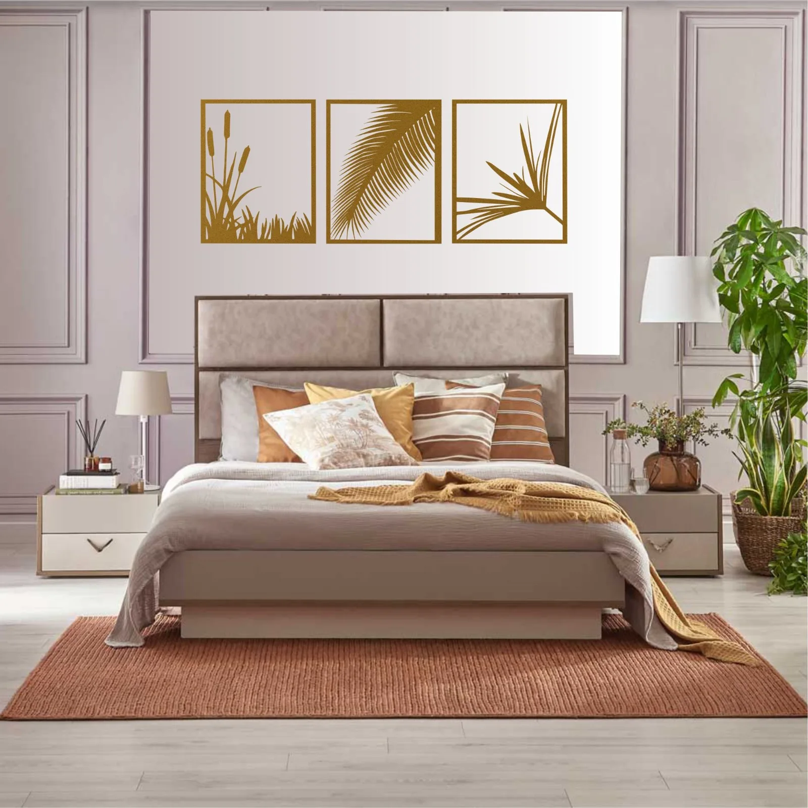 

Metal Wall Art, 3 Pieces Flowers Decor Home Wall Interior Decoration (Each Piece Size 48x60cm)Gold