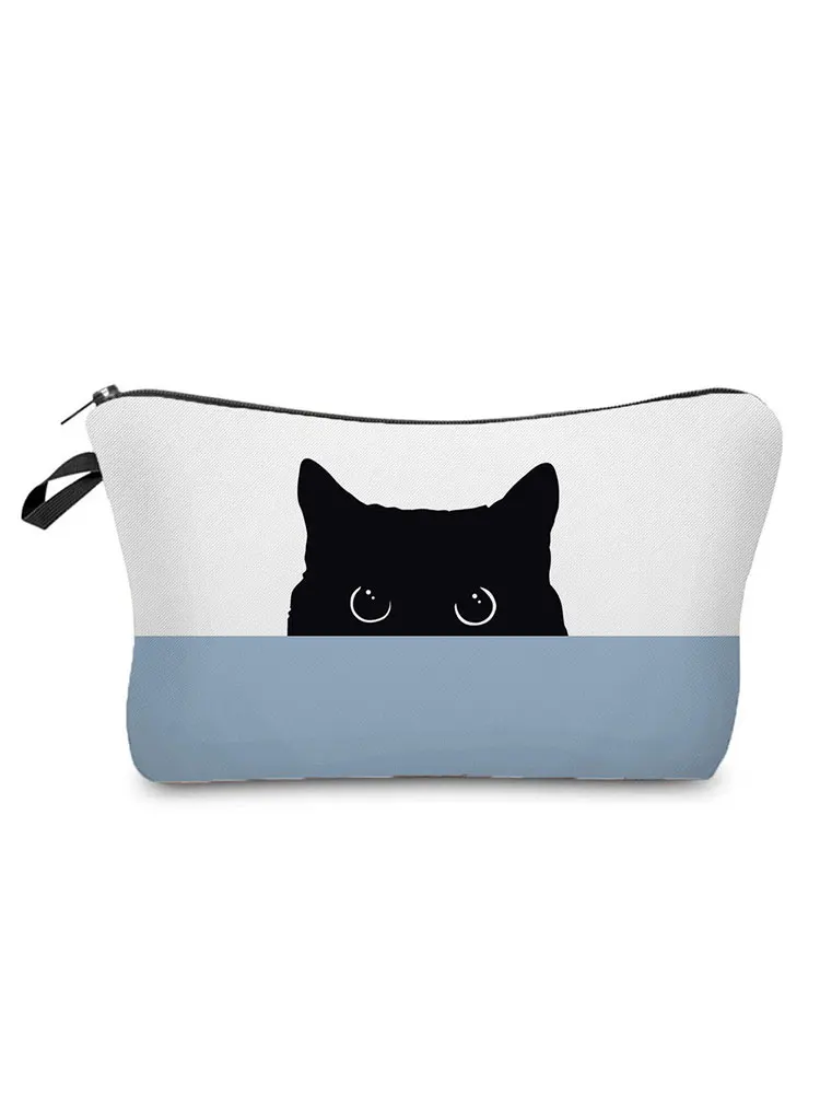 Cat Printed Women's Cosmetics Organizer Bag Lovely Makeup Bags for Female Portable Storage Bags for Lady Small Toiletry Bag