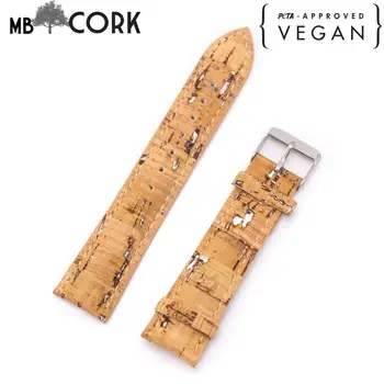 

Natural cork with Sliver watch strap rustic cork with PU leather handmade vegan high quality E-004