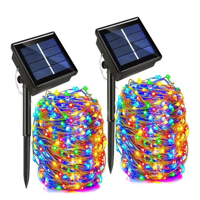 Outdoor Solar String Lights Waterproof Garden Fairy Lights with 8 Lighting Modes for Patio Trees Christmas Wedding Party Decor 2 Pack Multicolor