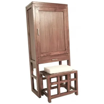 

Shoe Rack solid wood with stool and cushion. Measurements: 130x30x55 cm.