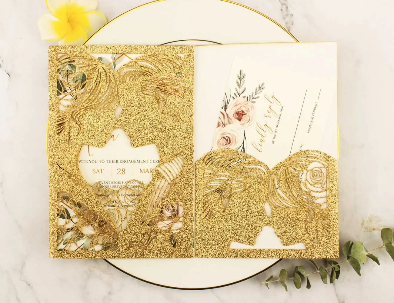 Элегантные блестящие открытки для свадьбы, жениха, тройного сложения, лазерная резка, 10 шт.