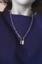 Cadena de eslabones Punk para mujer, colgante con candado de color dorado y plateado, joyería Punk