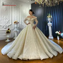 2021 Off The Shoulder Long Sleeves Beading Wedding Dress Real Photos
