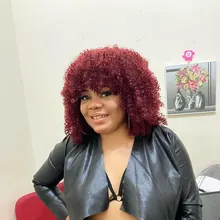 Peluca rizada Afro de Pelo Corto con flequillo para mujeres negras, sintética, mixta, marrón y Rubio, sin pegamento, para Cosplay, resistente al calor