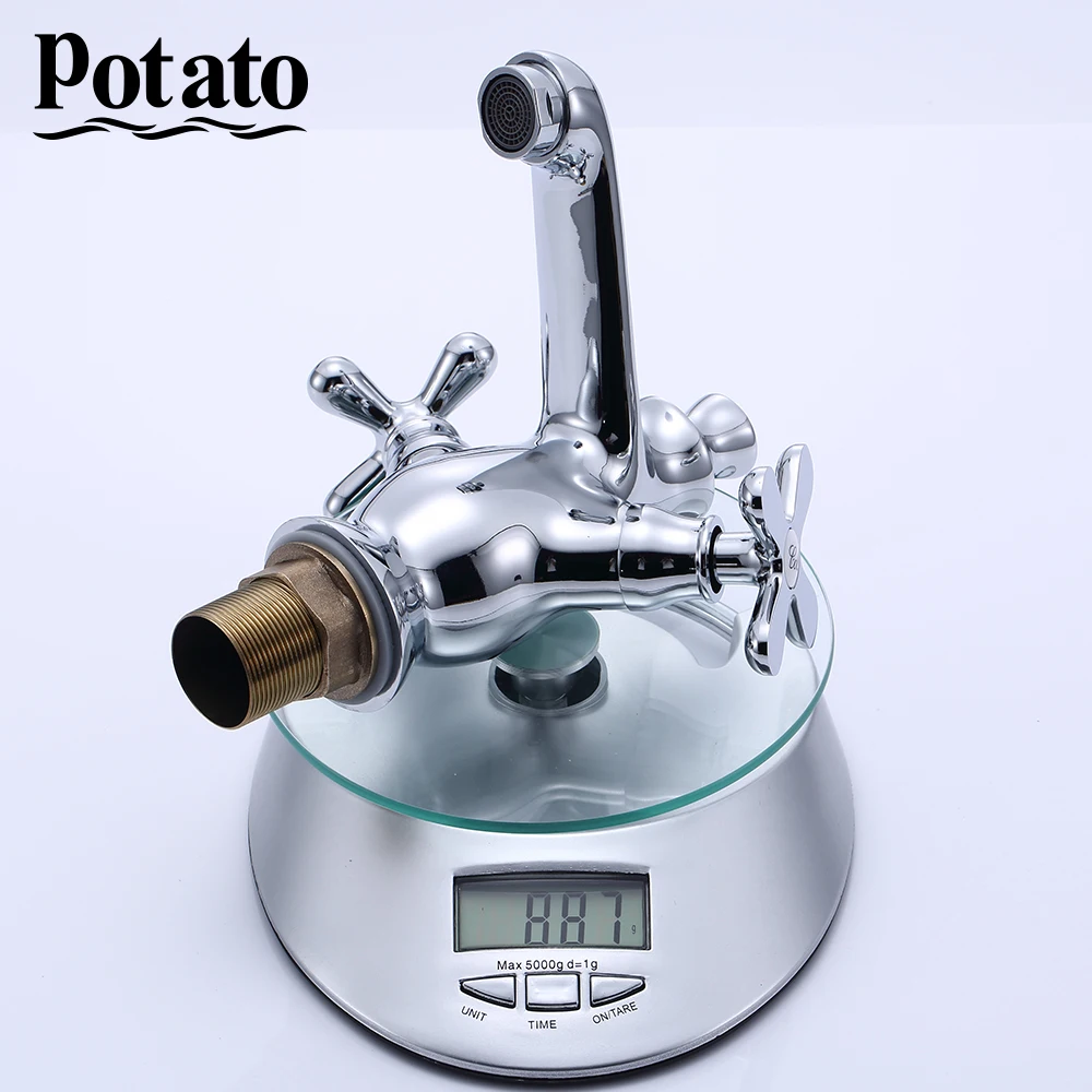 potato Кран для раковины с двойной ручкой, кран для раковины на бортике, латунный кран для горячей и холодной стирки, кран для ванной комнаты,p10321