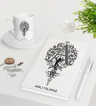 

Personalized Calligraphy Letter White Notebook Pen Turkish coffee Cup Seti-2