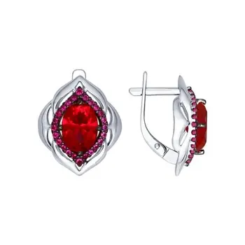 

Drop Earrings with stones Sokolov made of silver with corundum Ruby (Sint.) and red cubic zirconia, fashion jewelry, 925, women's male, long earrings