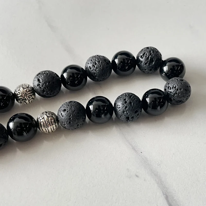 Фото Tasbih мужской лавовый камень с черным агатом турецкий стиль мусульманский молитвенный браслет Рамадан ИД подарок исламский мисбаха мужской розарий №2
