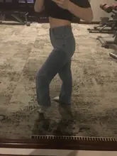 Mom Jeans Leg-Trousers Straight-Pants Washed Boyfriends Cowboy Vintage High-Waist Wide