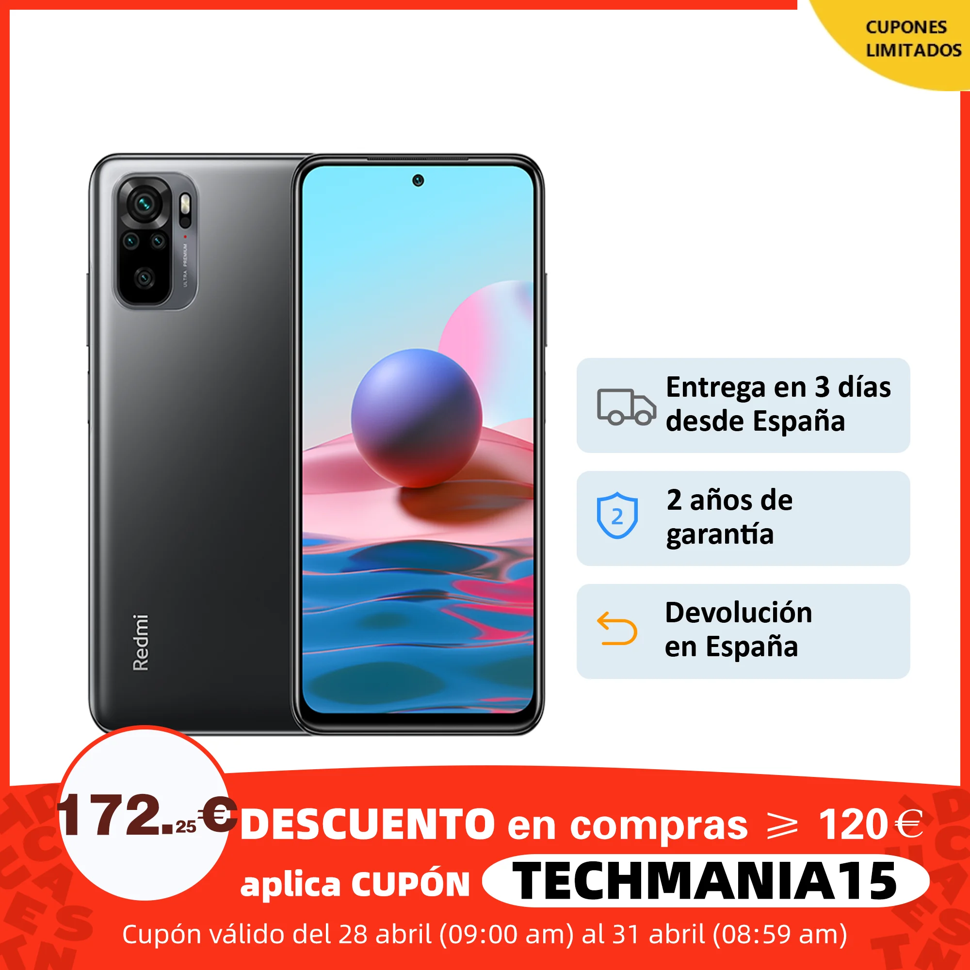 [Versión Garantía Española Oficial] Xiaomi Redmi Note 10 Snapdragon 678 AMOLED Pantalla 48MP cuádruple Cámara 33W 64gb 128gb