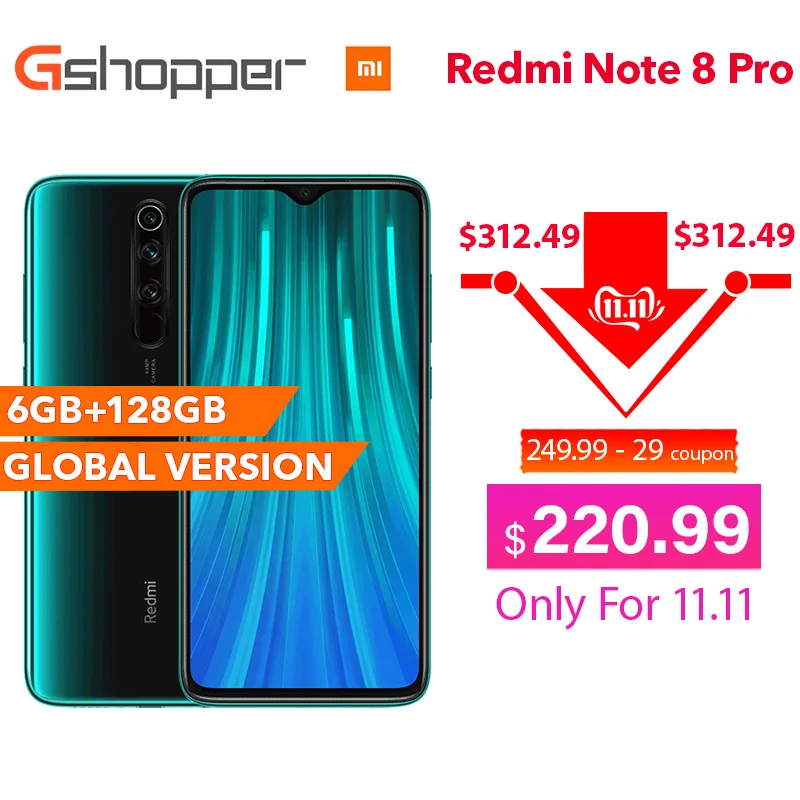 Глобальная версия Xiaomi Redmi Note 8 Pro 6GB ram 128GB смартфон 64MP Quad camera Helio G90T Восьмиядерный 4500mAh NFC