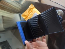 Tarjetero de Metal RFID con botón para hombre, Cartera de fibra de carbono con protección, delgada, antirrobo, 2021