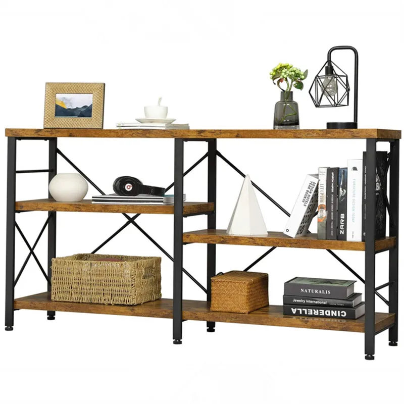 

55 Inch Industrial Hallway Table Console Table Side Sofa Table W/ 3 Storage Shelf Bookshelf Medium-density Fibreboard & Metal
