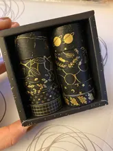 Juego de 10 unidades de cinta Washi negra y dorada, cinta adhesiva Vintage con diseño de galaxia, cinta adhesiva decorativa, pegatina para álbumes de recortes, papelería y diarios