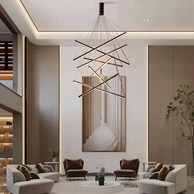 Modern LED Stair lamp Aluminum Ceiling Chandelier for duplex building room decor highrise Living room long line lamp home decoration led chandelier ceiling chandelier