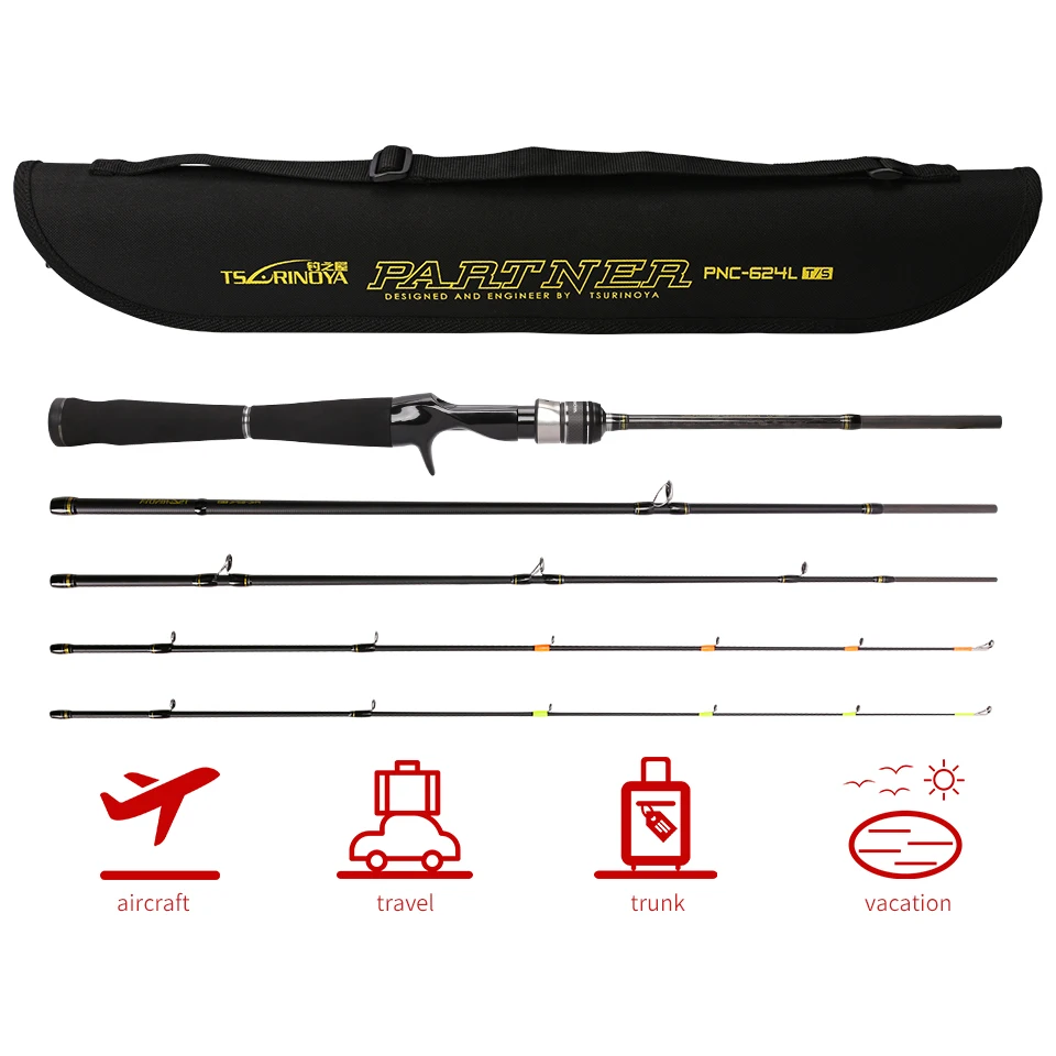 TSURINOYA 4 Section Fishing Rod UL/L 1.88m 1.91m Partner Portable Trout Ajing Spinning Casting 2 Tips Travel Rods Portable Bag Fishing Fishing Rods Outdoor and Sports