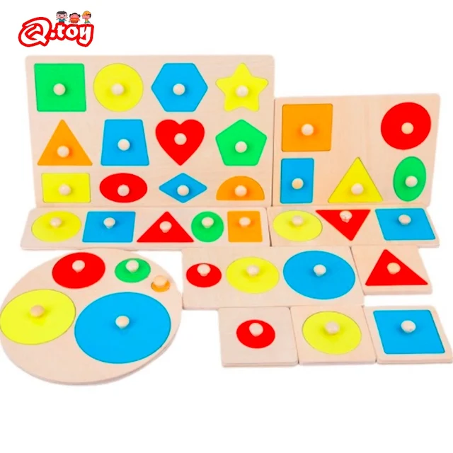 Montessori Toy Wooden Grasp Board Geometric Shape Educational Color Sorting Math Puzzle Preschool Learning Game Baby Kid Toy 1PC 1