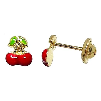 

Earring 18k gold screw cherries glazed [318]