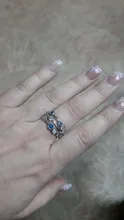 Huitan-anillos de banda estilo Partysu para mujer, 3 filas con piedra redonda de circón Blanco/azul, anillos y joyas para boda para mujer, artículo Simple