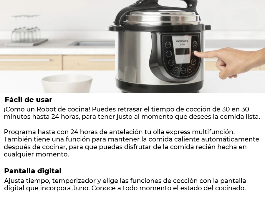 Olla a eléctrica JUNO. 6 Menús. Programable. Temporizador. 5L de capacidad. Antiadherente. Arrocera|Ollas de presión - AliExpress