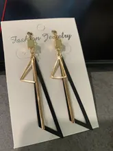 Pendientes con Clip geométrico triangular para mujer, joyería con personalidad coreana, sin Piercing, aretes largos de borla para mujer