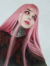 VICWIG-Peluca de cabello sintético liso con flequillo para mujer, pelo largo de 24 pulgadas, resistente al calor, color rosa, Cosplay
