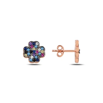 

Silver 925 Sterling Mixed Color Zircon Cubic Zirconia Clover Earrings