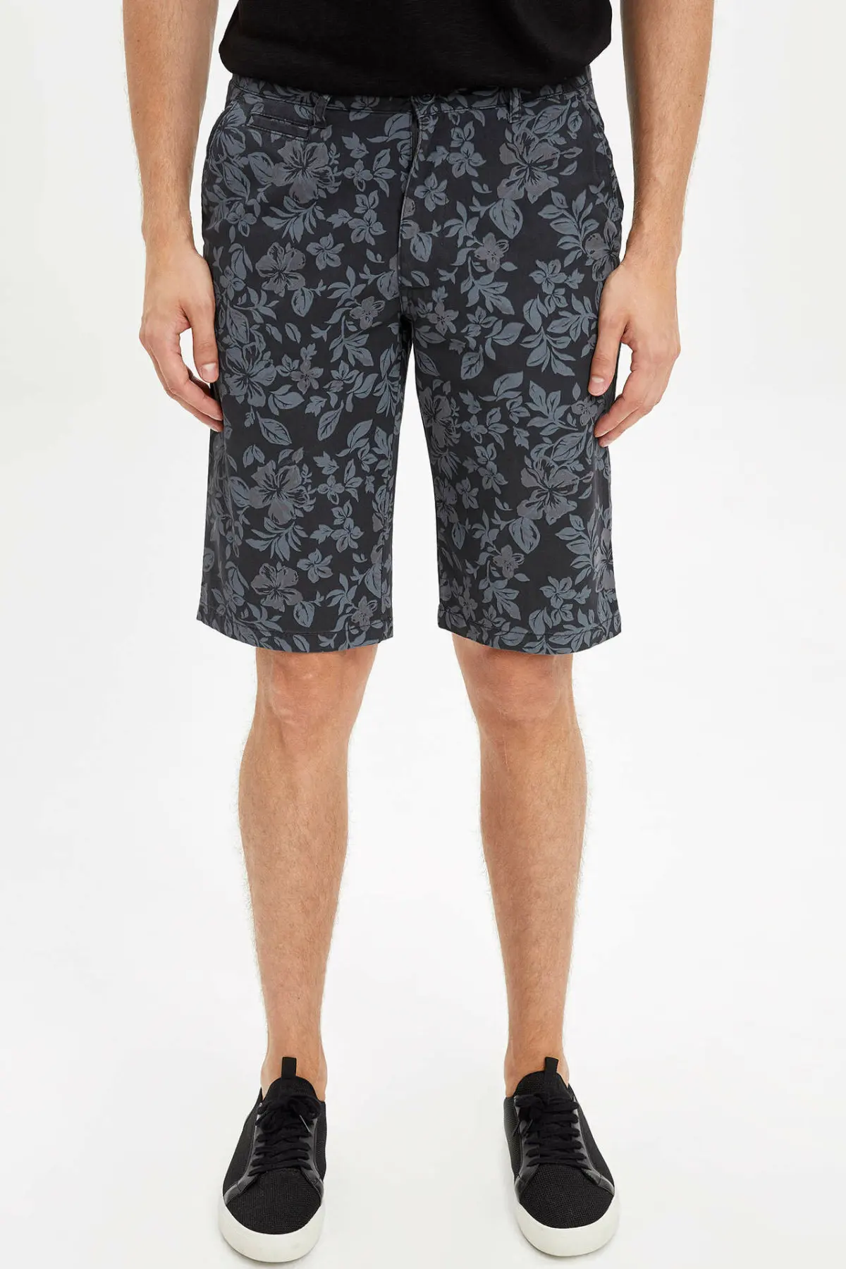 

DeFacto Man Summer Dark Color Shorts Men Mid-waist Casual Shorts Male Floral Prints Short Bottoms Bermuda-L6058AZ19SM