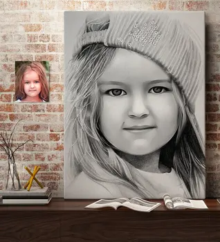

Personalized Female Child Charcoal Artistic Portrait Design Canvas Table 50x70cm-2