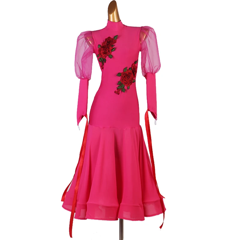 Гладкие Бальные платья для танцев бальное платье для танцев для девочек бальное платье стандартная лента MQ217 - Цвет: rose red