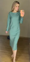 Satin Dress Mid-Long Femme Robe Long-Sleeve WOTWOY Elegant Women Vestidos Cotton Solid