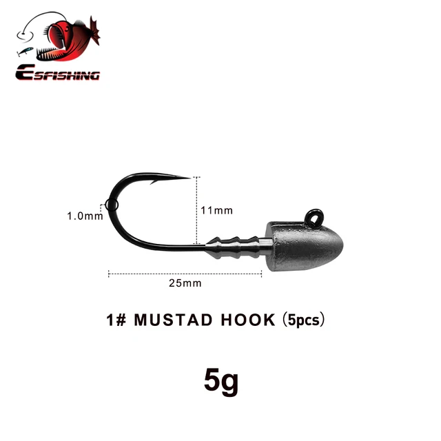 ESFISHING Bullet Jig head 5pcs 2.5g 3.5g 5g 7g 10g 3pcs 18g  Screw Head Mustad Hook for Soft Lures Fishing Tackle Free shipping 5g