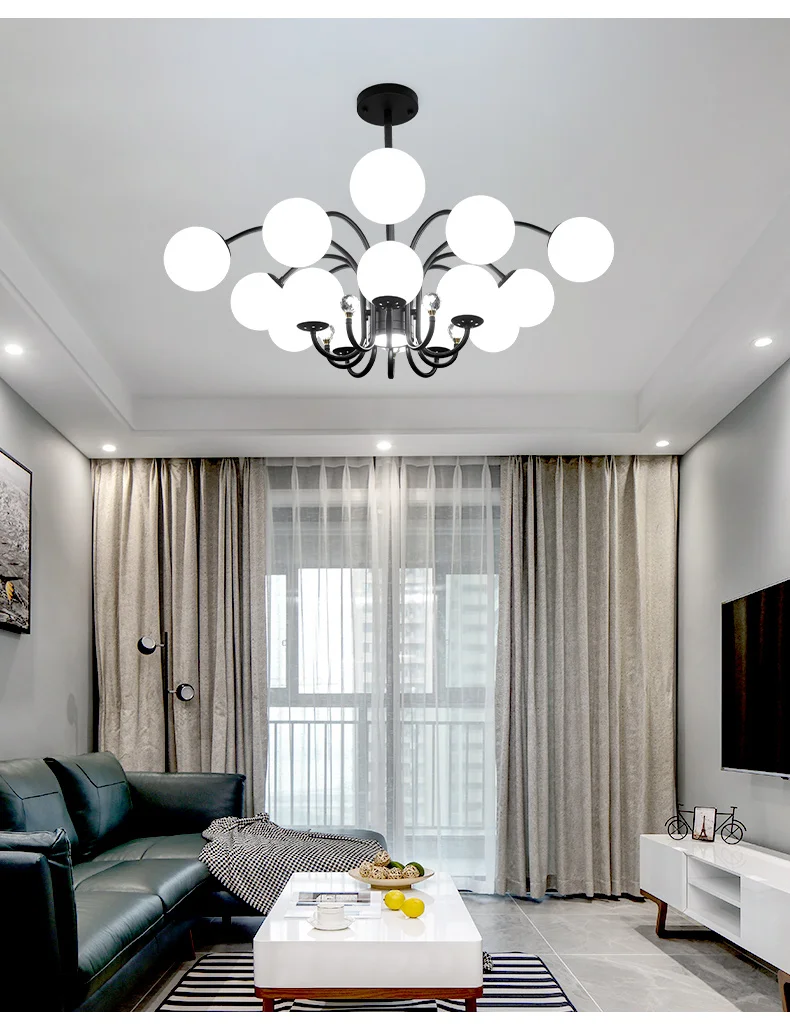 Nordic Living Room Black Chandelier White Glass Bulb Ceiling Lamp For Bedroom Apartment Modern E27 Indoor Lighting Fixtures 2022 dining room lights