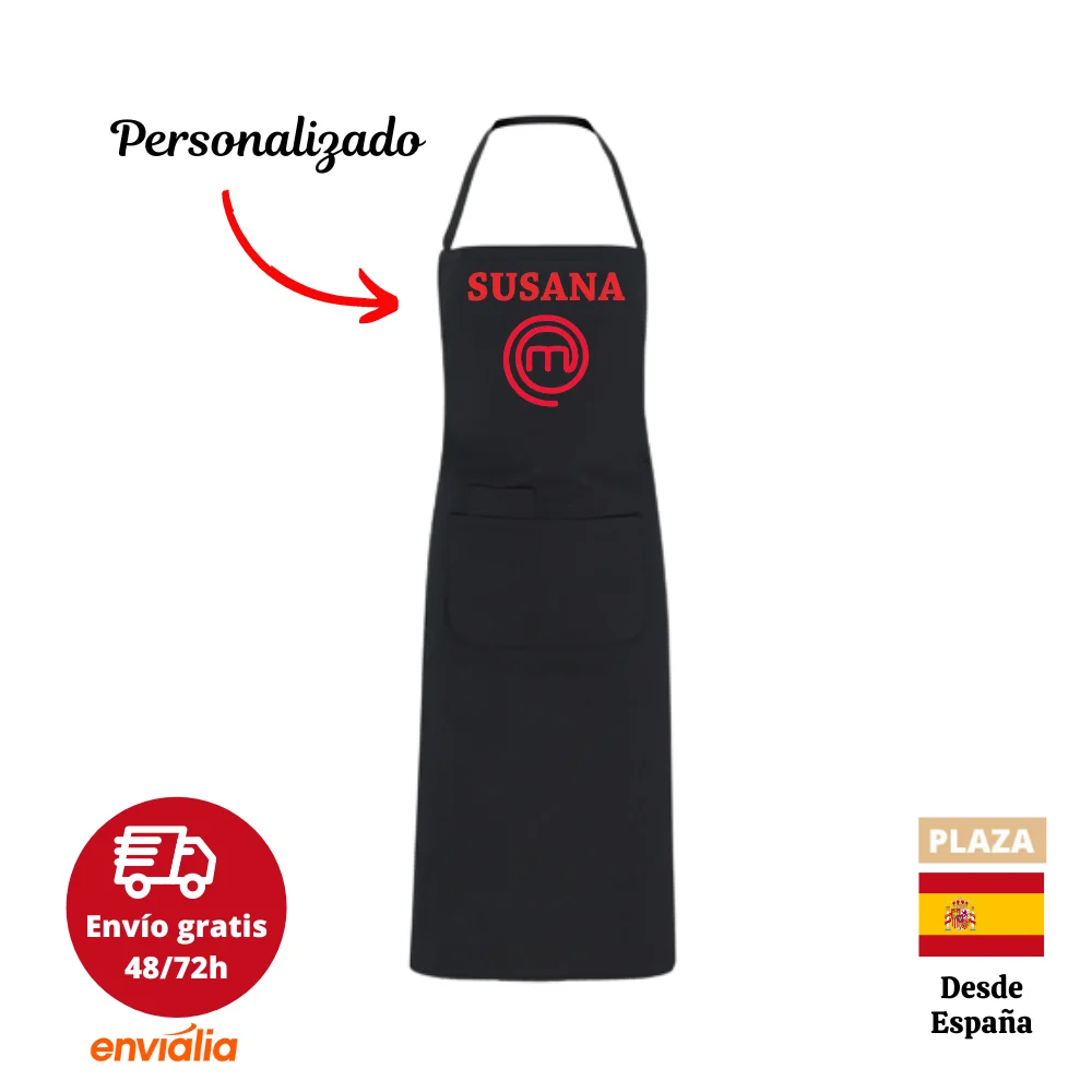 Hecho en España Delantal cocina personalizado Nombre Color rojo Masterchef de esta casa negro granate beige o azul marino. 
